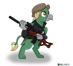 Size: 1280x1153 | Tagged: safe, artist:redpalette, imported from derpibooru, oc, oc:arcturus aquila, griffon, fallout equestria, griffon oc, gun, weapon