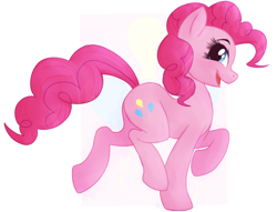 Size: 1110x848 | Tagged: safe, artist:daxratchet, imported from derpibooru, pinkie pie, earth pony, pony, cute, diapinkes, eyelashes, female, mare, open mouth, profile, raised hoof, simple background, smiling, solo, white background