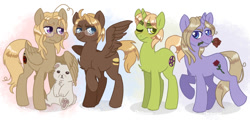 Size: 1283x615 | Tagged: safe, artist:daxratchet, imported from derpibooru, bear, pegasus, pony, unicorn, flower in mouth, glasses, hetalia, hug, one eye closed, paw pads, paws, ponified, raised hoof, rose, rose in mouth, sitting, smiling, underpaw, winghug, wink