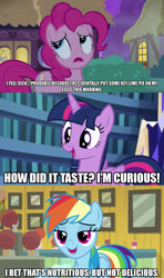 Size: 1280x2160 | Tagged: safe, edit, edited screencap, editor:jaredking203, imported from derpibooru, screencap, pinkie pie, rainbow dash, twilight sparkle, alicorn, earth pony, pegasus, pony, common ground, every little thing she does, the maud couple, caption, comic, female, image macro, mare, screencap comic, text, twilight sparkle (alicorn)