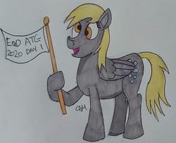 Size: 1897x1539 | Tagged: safe, artist:rapidsnap, imported from derpibooru, derpy hooves, pony, equestria daily, atg 2020, female, flag, newbie artist training grounds, solo, traditional art