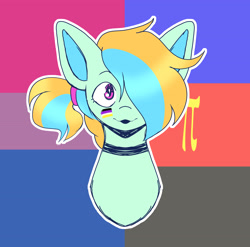 Size: 3102x3065 | Tagged: safe, artist:tuzz-arts, imported from derpibooru, oc, oc only, oc:cool ginger, pegasus, pony, bisexual, bisexual pride flag, bisexuality, choker, face paint, femboy, hair over one eye, lipstick, male, multicolored hair, nonbinary, nonbinary pride flag, polyamory, ponytail, pride, pride flag, pride month, simple background, solo, trap