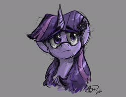 Size: 1920x1484 | Tagged: safe, artist:rigbyh00ves, artist:th3ipodm0n, imported from derpibooru, twilight sparkle, pony, bust, eyebrows, eyebrows visible through hair, female, front view, full face view, looking away, looking up, mare, portrait, simple background, solo