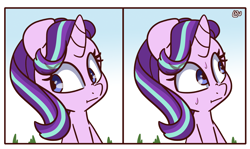 Size: 1500x895 | Tagged: safe, artist:lou, imported from derpibooru, starlight glimmer, pony, unicorn, awkward, female, looking away, mare, meme, monkey puppet, nervous, ponified meme, shifty eyes, solo, sweat