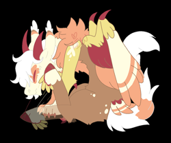 Size: 1200x1000 | Tagged: safe, artist:lepiswerid, imported from derpibooru, oc, oc only, oc:entropy (lepiswerid), draconequus, hybrid, pony, cat tail, claw, feathered fetlocks, horns, interspecies offspring, neck fluff, offspring, parent:discord, parent:fluttershy, parents:discoshy, paws, redesign, scritch, solo, tail feathers, winged hooves