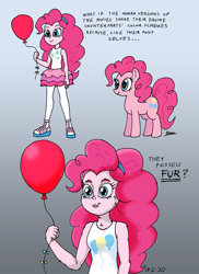 Size: 1700x2334 | Tagged: safe, artist:tmntsam, imported from derpibooru, pinkie pie, earth pony, human, equestria girls, alternate universe, are equestrian girls human?, balloon, female, fur, furry human, mare, wat