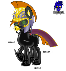 Size: 3840x4154 | Tagged: safe, artist:damlanil, imported from derpibooru, oc, oc only, oc:cyto, earth pony, pony, cape, clothes, commission, female, gas mask, gold, helmet, latex, latex suit, mare, mask, oxygen tank, rubber, shiny, shoes, simple background, solo, transparent background, tube, vector