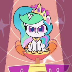 Size: 640x640 | Tagged: safe, imported from derpibooru, screencap, princess celestia, pony, my little pony: pony life, princess probz, spoiler:pony life s01e01, animated, cropped, female, g4.5, gif, makeup, sitting, smuglestia, solo