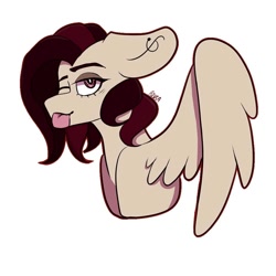 Size: 1000x1000 | Tagged: safe, artist:azusadrawz, imported from derpibooru, oc, oc only, pegasus, pony, :p, bust, one eye closed, pegasus oc, simple background, solo, tongue out, white background, wings, wink