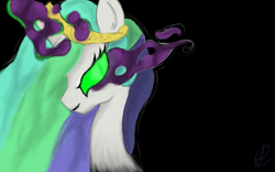 Size: 640x400 | Tagged: safe, artist:copperfern, imported from derpibooru, princess celestia, alicorn, pony, black background, correstia, corrupted, corrupted celestia, corruptia, dark magic, female, jewelry, magic, possessed, possesstia, simple background, solo, sombra eyes, tiara