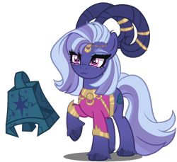 Size: 1200x1100 | Tagged: safe, artist:gihhbloonde, imported from derpibooru, oc, oc only, hybrid, :3, bell, bewitching bell, cloven hooves, female, grogar's bell, interspecies offspring, offspring, parent:grogar, parent:twilight sparkle, simple background, solo, transparent background