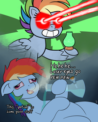 Size: 1200x1500 | Tagged: safe, artist:mkogwheel, imported from derpibooru, rainbow dash, pegasus, pony, my little pony: pony life, the best of the worst, spoiler:pony life s01e02, bong, crush kill destroy swag, derp, drugs, duo, eye beams, female, g4.5, high, high as fuck, mare, marijuana, potion, rainbow derp, stoned