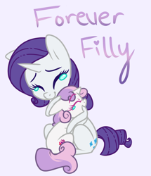 Size: 660x768 | Tagged: safe, artist:esmeia, imported from derpibooru, rarity, sweetie belle, pony, unicorn, forever filly, belle sisters, crying, cutie mark, duo, eyes closed, female, filly, hug, mare, siblings, simple background, sisters, smiling, story included, the cmc's cutie marks, white background