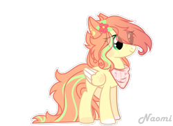 Size: 3575x2601 | Tagged: safe, artist:lazuli, artist:mint-light, imported from derpibooru, oc, oc only, pegasus, pony, eye clipping through hair, eyelashes, flower, flower in hair, neckerchief, pegasus oc, signature, simple background, smiling, solo, transparent background, wings