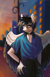 Size: 1330x2048 | Tagged: safe, artist:orfartina, imported from derpibooru, oc, oc only, anthro, pegasus, anthro oc, clothes, male, solo, stallion