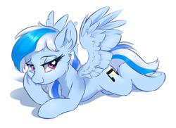 Size: 1828x1332 | Tagged: safe, artist:ravistdash, derpibooru exclusive, imported from derpibooru, oc, oc only, oc:ravist, pegasus, pony, bedroom eyes, ear fluff, female, heart eyes, lying down, mare, simple background, solo, wingding eyes, wings