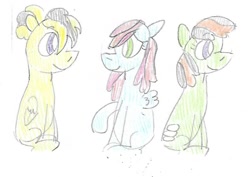 Size: 1132x800 | Tagged: safe, artist:ptitemouette, imported from derpibooru, oc, oc:charcoal, oc:flower weed, oc:peace sky, pony, offspring, parent:limestone pie, parent:tree hugger, parent:zephyr breeze, parents:limehugger, parents:zephyrhugger, parents:zephyrstone