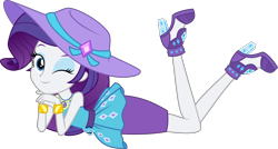 Size: 6000x3224 | Tagged: safe, artist:sugar-loop, artist:twilirity, imported from derpibooru, rarity, camping must-haves, equestria girls, equestria girls series, spoiler:eqg series (season 2), .svg available, absurd resolution, bracelet, clothes, female, geode of shielding, hat, high heels, inkscape, jewelry, looking at you, magical geodes, one eye closed, pose, rarity peplum dress, shoes, simple background, skirt, smiling, solo, transparent background, vector, wink