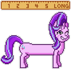 Size: 445x430 | Tagged: safe, artist:8-bitbrony, imported from derpibooru, starlight glimmer, pony, unicorn, female, long glimmer, long pony, newbie artist training grounds, one eye closed, pixel art, ruler, simple background, solo, transparent background