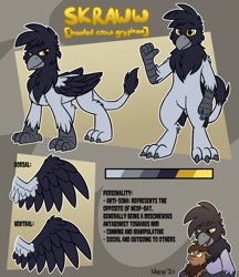 Size: 1600x1851 | Tagged: safe, artist:moemneop, imported from derpibooru, oc, oc:neop, oc:skraww, bat, griffon, reference sheet, two toned wings, wings