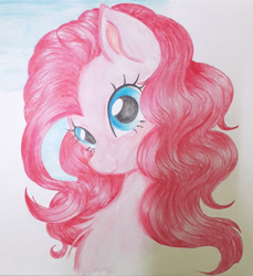 Size: 1810x1975 | Tagged: safe, artist:nijidashiey7, imported from derpibooru, pinkie pie, earth pony, pony, bust, chest fluff, female, looking at you, mare, portrait, smiling, solo, three quarter view, traditional art