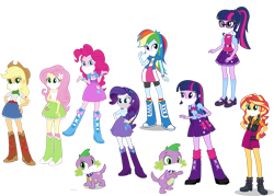 Size: 1024x732 | Tagged: safe, artist:sunsetshimmertrainz1, imported from derpibooru, applejack, fluttershy, pinkie pie, rainbow dash, rarity, sci-twi, spike, spike the regular dog, sunset shimmer, twilight sparkle, alicorn, dog, equestria girls, coronavirus, covid-19, face mask, humane five, humane seven, humane six, pandemic, simple background, social distancing, spike the dog, transparent background, twilight sparkle (alicorn)