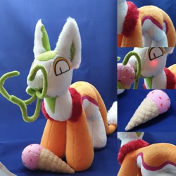 Size: 1564x1564 | Tagged: safe, artist:difis, imported from derpibooru, oc, oc:non toxic, monster pony, original species, plush pony, tatzlpony, craft, food, ice cream, irl, photo, plushie, solo