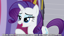 Size: 1280x720 | Tagged: safe, edit, edited screencap, editor:jaredking203, imported from derpibooru, screencap, rarity, pony, unicorn, canterlot boutique, caption, darling, eyeshadow, female, image macro, makeup, mare, meme, raised hoof, solo, text