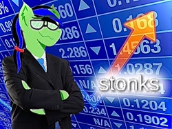 Size: 510x382 | Tagged: safe, artist:swiftt_studios, imported from derpibooru, oc, oc only, anthro, earth pony, business suit, clothes, crossed arms, dead meme, earth pony oc, glasses, meme, necktie, ponified meme, smiling, solo, stock market, stonks