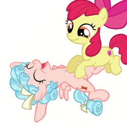 Size: 512x512 | Tagged: safe, artist:princessdestiny200i, imported from derpibooru, apple bloom, cozy glow, earth pony, pegasus, pony, adorabloom, apple bloom's bow, bow, cozybetes, cute, female, filly, hair bow, open mouth, simple background, tickle torture, tickling, white background