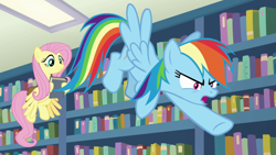 Size: 1920x1080 | Tagged: safe, imported from derpibooru, screencap, fluttershy, rainbow dash, daring doubt, book