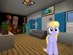 Size: 2048x1536 | Tagged: safe, artist:bluemeganium, artist:topsangtheman, imported from derpibooru, cloud kicker, pegasus, pony, house, interior, living room, looking at you, minecraft, photoshopped into minecraft