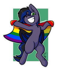 Size: 2221x2638 | Tagged: safe, artist:cleoziep, imported from derpibooru, oc, oc:kuro, bat pony, dragon, hybrid, pride, pride flag, rainbow flag