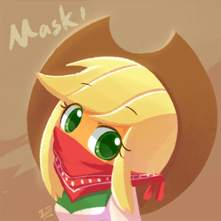 Size: 800x800 | Tagged: safe, artist:howxu, imported from derpibooru, applejack, equestria girls, bandana, coronavirus, covid-19, female, looking at you, mask, solo