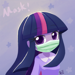 Size: 800x800 | Tagged: safe, artist:howxu, imported from derpibooru, twilight sparkle, equestria girls, coronavirus, covid-19, female, looking at you, mask, solo, surgical mask