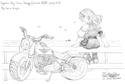 Size: 1800x1200 | Tagged: safe, artist:meto30, deleted from derpibooru, imported from derpibooru, sunset shimmer, human, atg 2020, humanized, monochrome, motorcycle, newbie artist training grounds, solo, traditional art