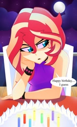 Size: 1024x1685 | Tagged: safe, artist:xan-gelx, deleted from derpibooru, imported from derpibooru, sunset shimmer, equestria girls, full moon, lipstick, moon, sleeveless, tsundere, tsunset shimmer