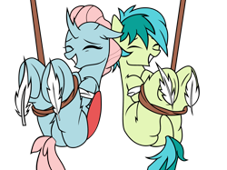 Size: 3000x2249 | Tagged: safe, artist:icey-wicey-1517, artist:icicle-wicicle-1517, artist:liaaqila, color edit, edit, imported from derpibooru, ocellus, sandbar, changedling, changeling, earth pony, pony, bondage, colored, eyes closed, feather, female, fetish, grin, hoof fetish, hoof tickling, male, missing cutie mark, rope, rope bondage, simple background, smiling, tickle torture, tickling, transparent background, underhoof