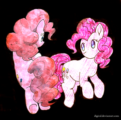 Size: 3021x3014 | Tagged: safe, artist:digiral, imported from derpibooru, pinkie pie, pony, duality, female, high res, self ponidox, solo, traditional art