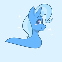 Size: 640x640 | Tagged: artist needed, source needed, useless source url, safe, imported from derpibooru, trixie, pony, worm, worm pony, blue background, blushing, cute, diatrixes, female, simple background, solo