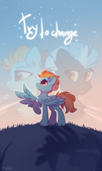 Size: 1200x2000 | Tagged: safe, artist:mirtash, imported from derpibooru, lightning dust, thunderlane, pegasus, pony, comic cover, female, male, shipping, straight, sunset, thunderdust