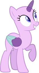 Size: 959x1759 | Tagged: safe, artist:pegasski, imported from derpibooru, oc, oc only, alicorn, pony, no second prances, alicorn oc, bald, base, eyelashes, grin, horn, looking back, raised hoof, simple background, smiling, solo, transparent background, two toned wings, wings