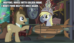 Size: 865x500 | Tagged: safe, artist:thor-disciple, edit, edited screencap, imported from derpibooru, screencap, derpy hooves, doctor whooves, time turner, earth pony, pegasus, pony, slice of life (episode), hawkwind, heavy metal, singing, song, song reference