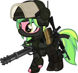 Size: 6000x5626 | Tagged: safe, artist:n0kkun, imported from derpibooru, lemon zest, earth pony, pony, ak-103, ak-12, armor, assault rifle, balaclava, bandolier, belt, boots, bullet, clothes, dirt, equestria girls ponified, eyeshadow, female, fingerless gloves, gloves, gun, handgun, headphones, helmet, knee pads, makeup, mare, mask, minigun, mud, pants, pistol, ponified, pouch, raised hoof, raised leg, rifle, shirt, shoes, simple background, solo, tattoo, transparent background, visor, weapon