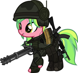 Size: 6000x5651 | Tagged: safe, alternate version, artist:n0kkun, imported from derpibooru, lemon zest, earth pony, pony, ak-103, ak-12, armor, assault rifle, bandolier, belt, boots, bullet, clothes, dirt, equestria girls ponified, eyebrow piercing, eyeshadow, female, fingerless gloves, gloves, gun, handgun, headphones, helmet, knee pads, lip piercing, makeup, mare, minigun, mud, nose piercing, pants, piercing, pistol, ponified, pouch, raised hoof, raised leg, rifle, shirt, shoes, simple background, solo, tattoo, transparent background, weapon