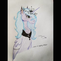 Size: 1080x1080 | Tagged: safe, artist:luna.queex, imported from derpibooru, princess luna, alicorn, pony, female, jewelry, mare, peytral, s1 luna, signature, solo, tiara, traditional art