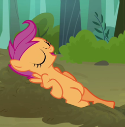 Size: 434x441 | Tagged: safe, imported from derpibooru, screencap, scootaloo, pony, sleepless in ponyville, cropped, cute, cutealoo, eyes closed, female, open mouth, reclining, solo