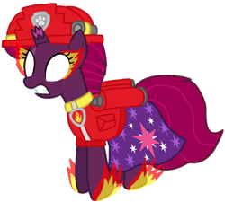 Size: 1014x914 | Tagged: safe, artist:徐詩珮, imported from derpibooru, fizzlepop berrytwist, tempest shadow, pony, unicorn, series:sprglitemplight diary, series:sprglitemplight life jacket days, series:springshadowdrops diary, series:springshadowdrops life jacket days, alternate universe, clothes, cute, marshall (paw patrol), paw patrol, simple background, transparent background