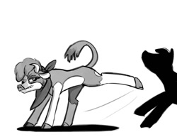 Size: 1200x927 | Tagged: safe, artist:warskunk, imported from derpibooru, arizona cow, cow, them's fightin' herds, arizona (tfh), bandana, cloven hooves, female, grayscale, kicking, monochrome, silhouette, simple background, solo, white background