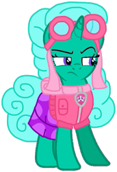 Size: 721x1052 | Tagged: safe, artist:徐詩珮, imported from derpibooru, glitter drops, pony, unicorn, series:sprglitemplight diary, series:sprglitemplight life jacket days, series:springshadowdrops diary, series:springshadowdrops life jacket days, alternate universe, clothes, cute, dress, eyelashes, female, frown, glitter drops is not amused, glitterbetes, goggles, mare, paw patrol, simple background, skye (paw patrol), solo, transparent background, unamused